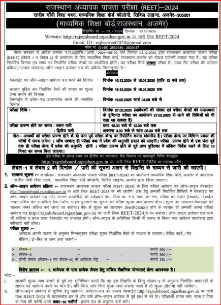 Rajasthan REET Bharti 2024 Notification