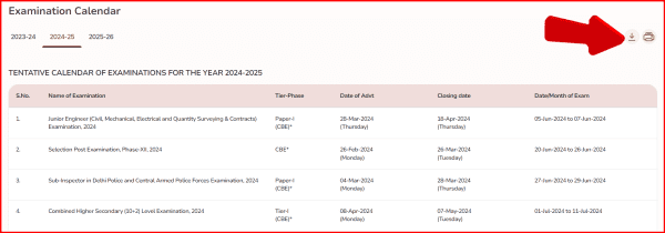 इस ऑप्शन पर क्लिक करने से SSC Exam Calendar 2025 पीडीएफ आपकी डिवाइस में डाउनलोड हो जाएगा।