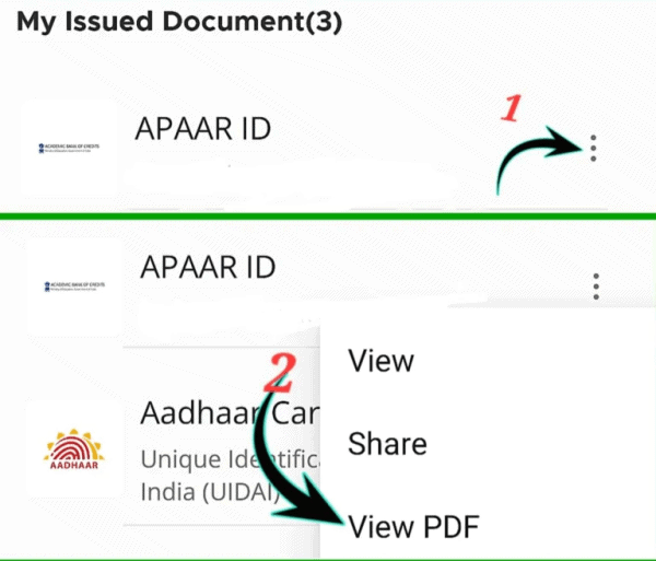 थ्री डॉट पर क्लिक करने के बाद "PDF देखें" पर क्लिक करें।