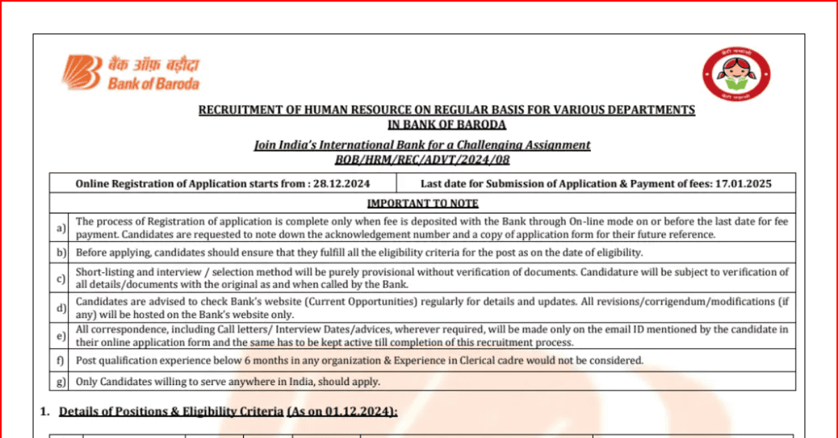 Bank of Baroda SO Recruitment 2025