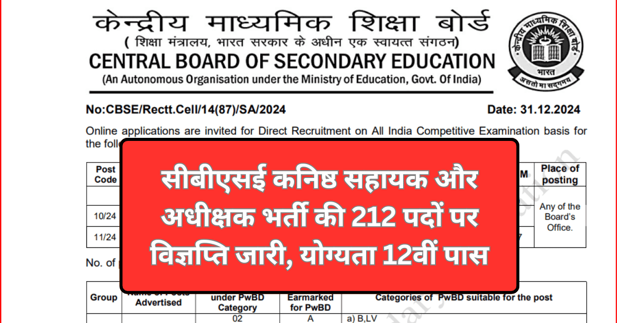 CBSE Junior Assistant And Superintendent Vacancy