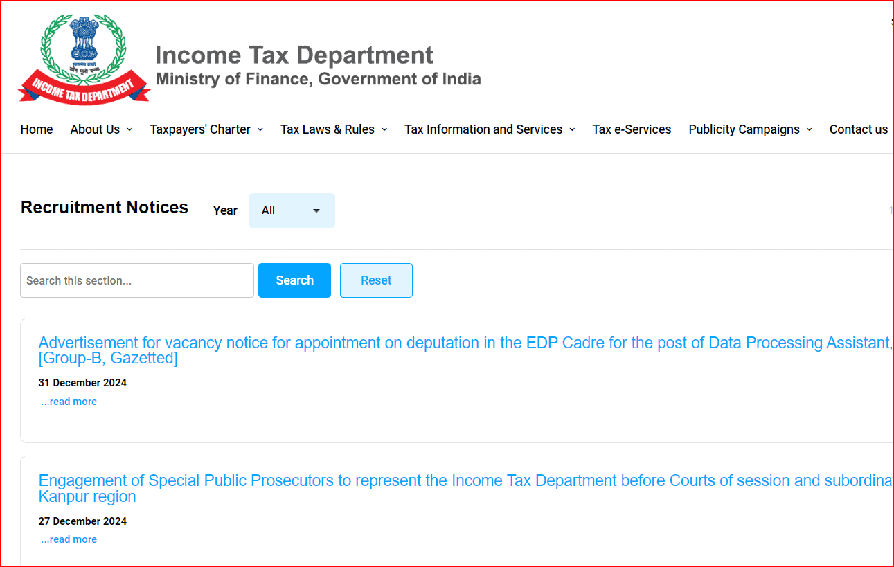 Income Tax Department Vacancy